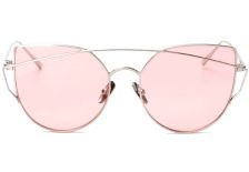 OKULARY LUSTRZANKI GLAM ROCK KOCIE OKO CAT EYE PINK SILVER 