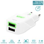 PURO Travel Fast Charger - Przenośna ładowarka sieciowa 2 x USB, 2.4 A z niebieskim podświetleniem LED (biały)