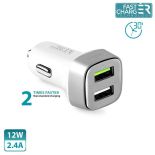 PURO Mini Car Fast Charger - Uniwersalna ładowarka samochodowa 2 x USB, 2.4 A square (biały)