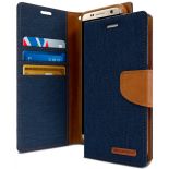 Mercury Canvas Diary - Etui Samsung Galaxy S8+ z kieszeniami na karty + stand up (granatowy/camel)