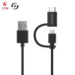 Kanex Micro USB ChargeSync Cable with USB-C Connector Adapter - Kabel USB do ładowania & synchronizacji danych z dwoma wtykami Micro USB & USB-C, 480 Mbps, 1,2 m (Black)