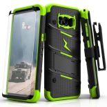 Zizo Bolt Cover - Pancerne etui Samsung Galaxy S8 ze szkłem 9H na ekran + podstawka & uchwyt do paska (Black/Neon Green)