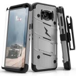 Zizo Bolt Cover - Pancerne etui Samsung Galaxy S8 ze szkłem 9H na ekran + podstawka & uchwyt do paska (Gray/Black)