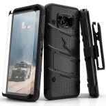 Zizo Bolt Cover - Pancerne etui Samsung Galaxy S8+ ze szkłem 9H na ekran + podstawka & uchwyt do paska (Black)