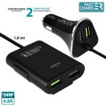 Puro Fast Charger for Car - Ładowarka samochodowa 2 x USB + HUB 2 x USB, 6,8 A, 34 W, 1,8 m (czarny)