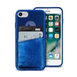 PURO Shine Pocket - Etui iPhone 8 / 7 / 6s / 6 z doklejaną kieszenią na karty (granatowy)