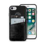 PURO Shine Pocket - Etui iPhone 8 / 7 / 6s / 6 z doklejaną kieszenią na karty (czarny)