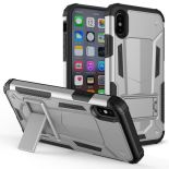 Zizo Hybrid Transformer Cover - Pancerne etui iPhone X z podstawką (Silver/Black)