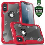 Zizo Proton Case - Pancerne etui iPhone X ze szkłem 9H na ekran (Crimson Red/Trans Clear)