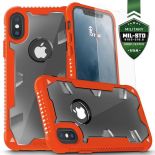 Zizo Proton Case - Pancerne etui iPhone X ze szkłem 9H na ekran (Orange/Trans Clear)