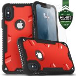 Zizo Proton Case - Pancerne etui iPhone X ze szkłem 9H na ekran (Black/Solid Red)