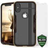 Zizo Shock Case - Pancerne etui iPhone X z hartowanym szkłem na ekran (Gold/Brown)