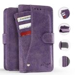 Zizo Slide Out Wallet Pouch - Skórzane etui iPhone X z kieszeniami na karty wewnątrz oraz na zewnątrz etui + stand up (Purple)