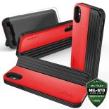 Zizo Retro Series - Etui iPhone X z kieszenią na karty + podstawka + szkło 9H na ekran (Red/Black)