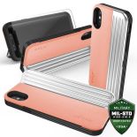 Zizo Retro Series - Etui iPhone X z kieszenią na karty + podstawka + szkło 9H na ekran (Peach/Silver)