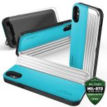 Zizo Retro Series - Etui iPhone X z kieszenią na karty + podstawka + szkło 9H na ekran (Baby Blue/Silver)