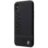 BMW Signature Logo Imprint Case - Skórzane etui iPhone Xs / X z wytłaczanym logo BMW (czarny)