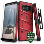 Zizo Bolt Cover - Pancerne etui Samsung Galaxy Note 8 (2017) ze szkłem 9H na ekran + podstawka & uchwyt do paska (Red/Black)