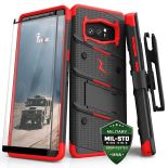 Zizo Bolt Cover - Pancerne etui Samsung Galaxy Note 8 (2017) ze szkłem 9H na ekran + podstawka & uchwyt do paska (Black/Red)