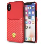 Ferrari Carbon Hard Case - Etui iPhone X z kieszenią na kartę (czerwony)