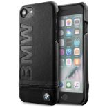 BMW Signature Logo Imprint Case - Skórzane etui iPhone 8 / 7 z wytłaczanym logo BMW (czarny)