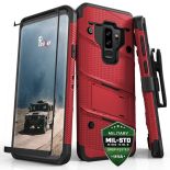 Zizo Bolt Cover - Pancerne etui Samsung Galaxy S9+ ze szkłem 9H na ekran + podstawka & uchwyt do paska (Red/Black)