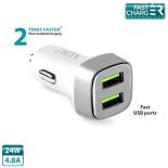 PURO Mini Car Fast Charger - Uniwersalna ładowarka samochodowa 2 x USB, 4.8 A square (biały)