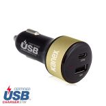 Kanex GoPower USB-C Car Charger with Power Delivery - Ładowarka samochodowa USB-C Power Delivery, 27 W + USB, 5 W (czarny/złoty)