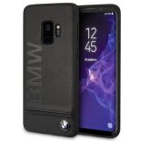 BMW Signature Logo Imprint Case - Skórzane etui Samsung Galaxy S9 z wytłaczanym logo BMW (czarny)