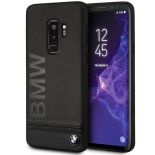 BMW Signature Logo Imprint Case - Skórzane etui Samsung Galaxy S9+ z wytłaczanym logo BMW (czarny)