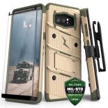 Zizo Bolt Cover - Pancerne etui Samsung Galaxy Note 8 (2017) ze szkłem 9H na ekran + podstawka & uchwyt do paska (Desert Tan/Camo Green)