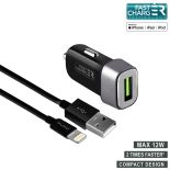 PURO Mini Car Fast Charger - Ładowarka samochodowa 5 V / 2.4 A - 12 W + kabel Lightning MFi 1 m (czarny)