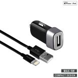 PURO Mini Car Charger - Ładowarka samochodowa 5 V / 1 A - 5 W + kabel Lightning MFi 1 m (czarny)