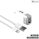 PURO Mini Car Charger - Ładowarka samochodowa 5 V / 1 A - 5 W + kabel Lightning MFi 1 m (biały)