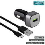 PURO Car Fast Charger - Uniwersalna ładowarka samochodowa USB 2.4 A + kabel micro USB 1 m, 12 W (czarny)