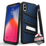 Zizo Bolt X Series - Pancerne etui iPhone Xs / X ze szkłem 9H na ekran + podstawka (Dark Blue/Black)