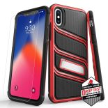 Zizo Bolt X Series - Pancerne etui iPhone Xs / X ze szkłem 9H na ekran + podstawka (Black/Red)