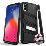 Zizo Bolt X Series - Pancerne etui iPhone Xs / X ze szkłem 9H na ekran + podstawka (Black/Black)