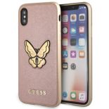 Guess Butterfly Saffiano - Etui iPhone X (różowy/złoty)