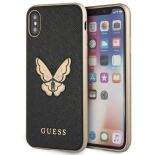 Guess Butterfly Saffiano - Etui iPhone X (czarny/złoty)