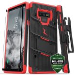 Zizo Bolt Cover - Pancerne etui Samsung Galaxy Note 9 ze szkłem 9H na ekran + podstawka & uchwyt do paska (Black/Red)