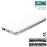 PURO Wireless Slim Power Bank - Uniwersalny Power Bank z ładowaniem bezprzewodowym / USB-A / USB-C Power Delivery, Qi, 18 W (biały)