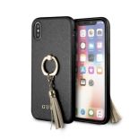 Guess Saffiano Ring Hard Case - Etui iPhone Xs / X z uchwytem na palec (czarny)