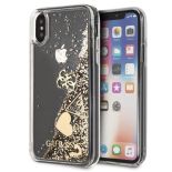 Guess Liquid Glitter Hearts - Etui iPhone Xs / X (złoty)