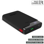 PURO Extra Power Type-C - Uniwersalny Power Bank 15000 mAh, 1 X USB-C, 2 x USB, 15 W + wyświetlacz LED (czarny)