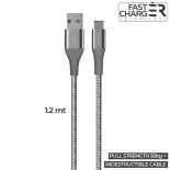 PURO Fabric K2 Cable - Kabel połączeniowy USB-A 2.0 na USB-C 2.0, 3 A, 480 MBps, 1,2 m (Space Grey)