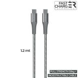 PURO Fabric K2 Cable - Kabel połączeniowy USB-C 2.0 na USB-C 2.0, 3 A, 480 MBps, 1,2 m (Space Grey)