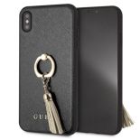 Guess Saffiano Ring Hard Case - Etui iPhone Xs Max z uchwytem na palec (czarny)