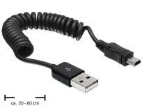 DeLOCK kabel USB 2.0 AM-BM Mini , Spirala , 20-60cm