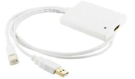 4World Adapter mini DisplayPort [M] + USB [M] > HDMI [F], 0.5m, biały